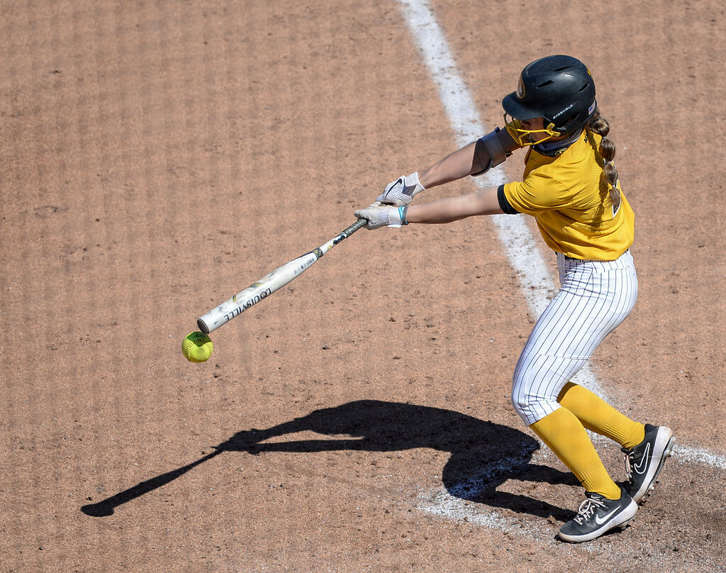 Missouri freshman Jenna Laird bats against Auburn